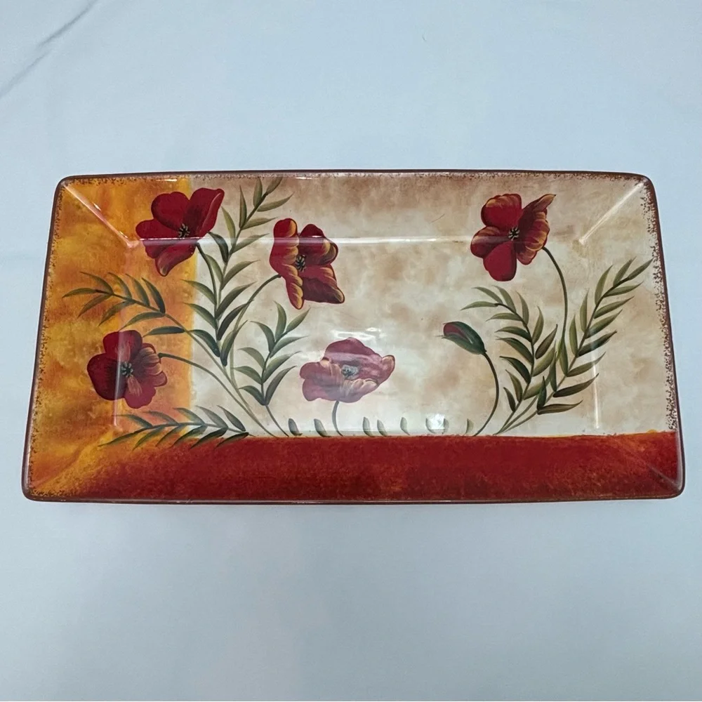 Pier 1 Poppies Earthenware Hand Painted Serving Tray